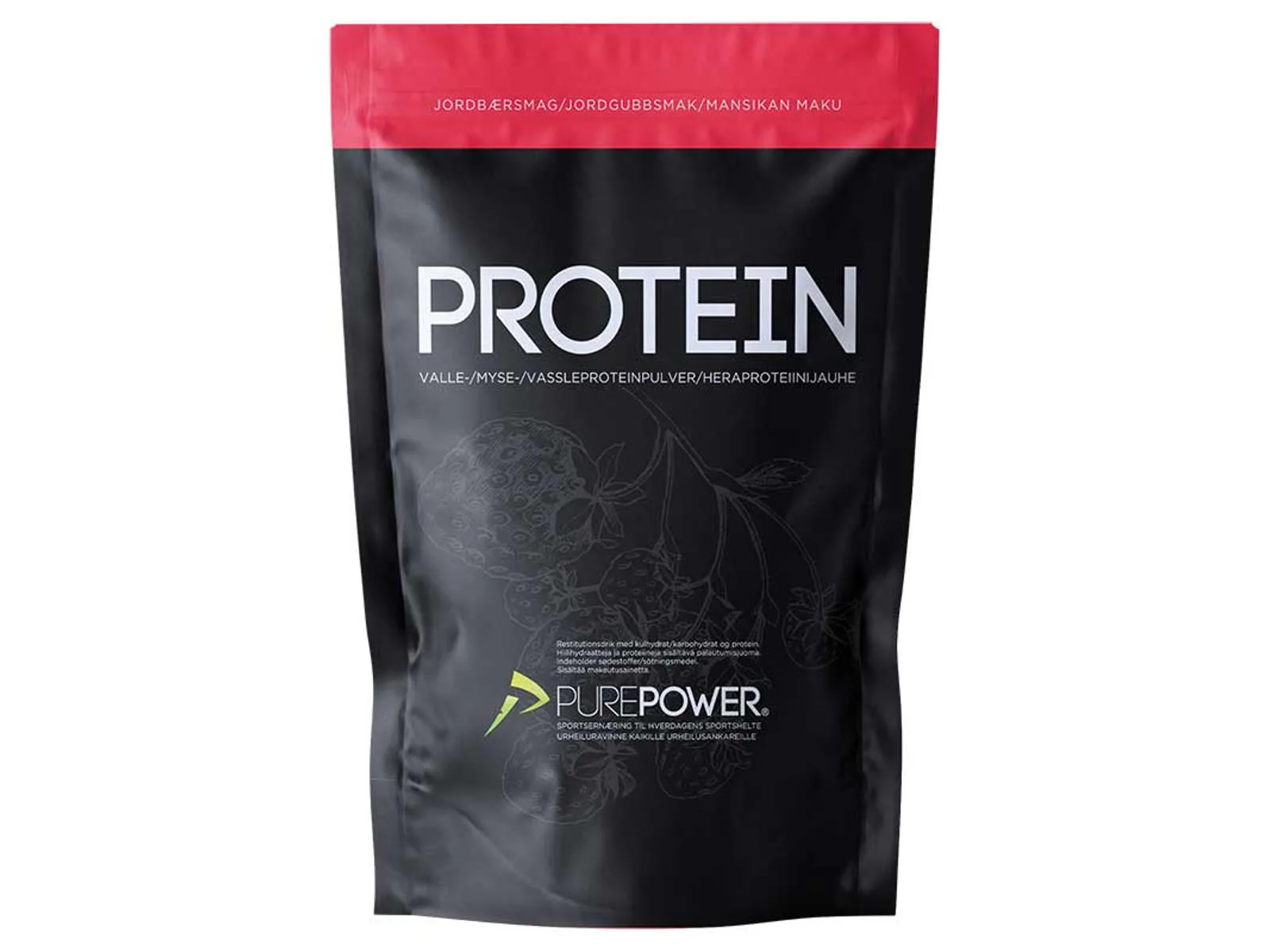 Se PurePower Proteinpulver - Valleproteindrik - Jordbær 400 g hos Cyclesport Silkeborg