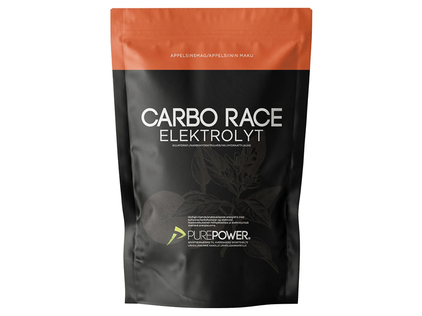 Se PurePower Carbo Race Electrolyte Orange (1 kg) hos Cyclesport Silkeborg